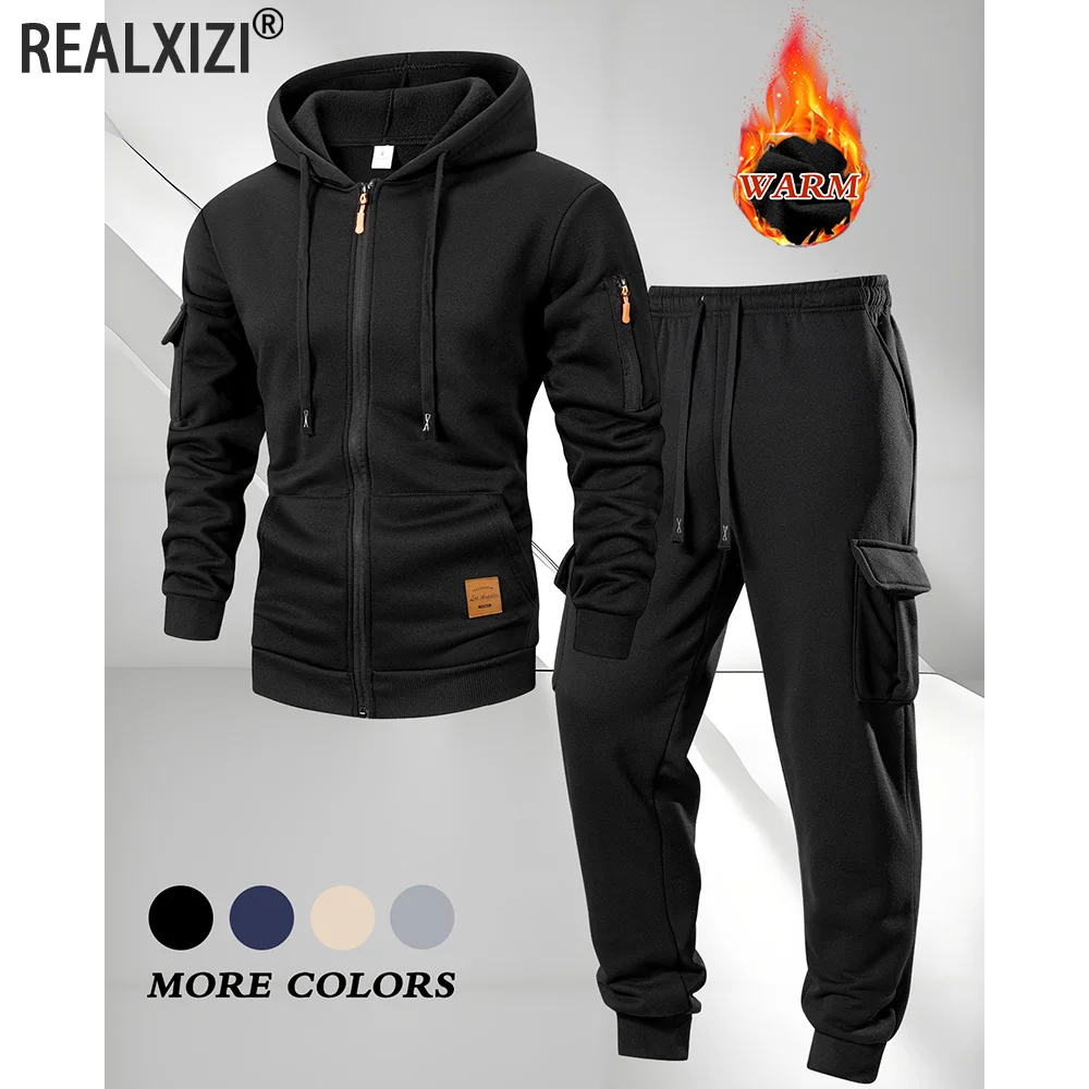 

Autumn 2025 New Men's Hooded Jacket + Pants Two-piece Set Jogging fashion Multi-pocket Sportswear Suit for Men and Women Nice