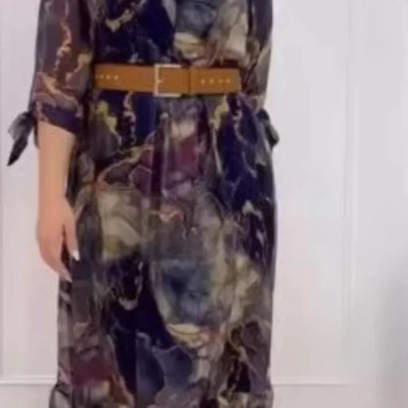 ชุดสตรี2025ขนาดใหญ่ใหม่แฟชั่นแขนค้างคาวO-คอหลวมพรหมปาร์ตี้พิมพ์Rufflesลูกไม้MidiชุดสําหรับVestidos