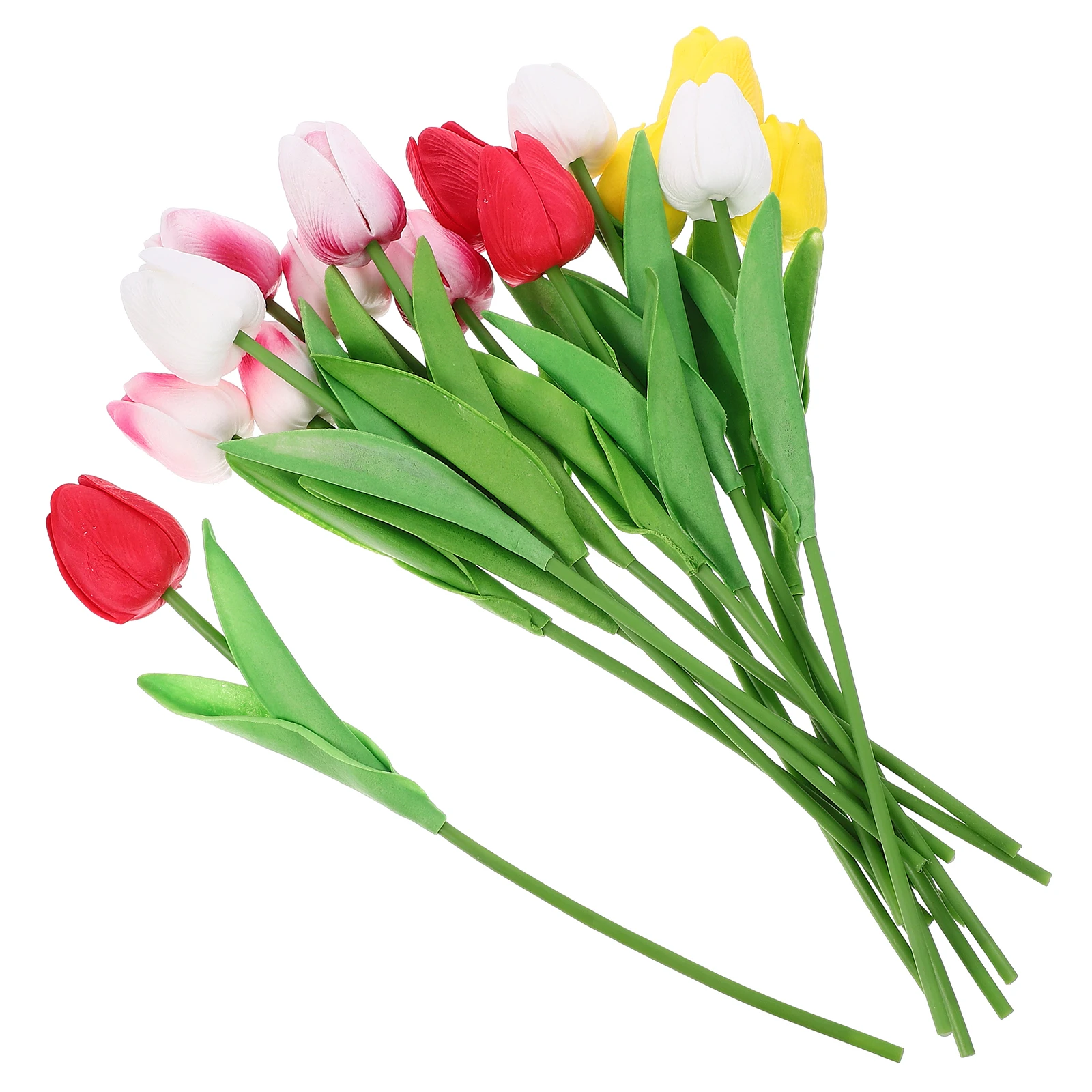 

15 Pcs Artificial Flowers Faux Tulips Bouquet White Yellow Red Pink Wedding Home Fake Flower Reusable