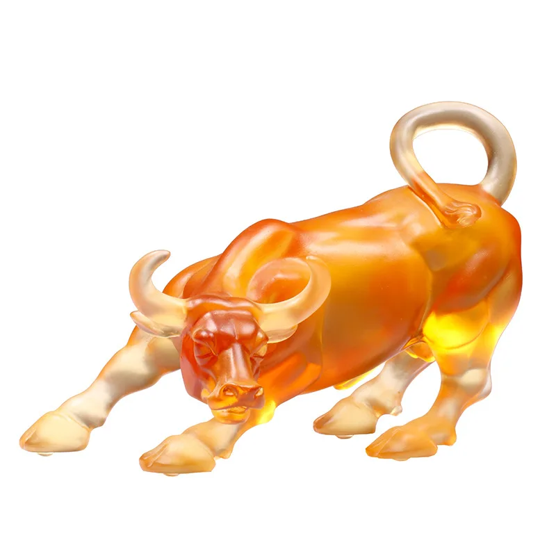 

Crystal Bull Wall Street Cattle Sculpture Liuli Mascot Gift Statue Exquisite Office Glass Decoration Crafts Ornament Cow Busi Ox