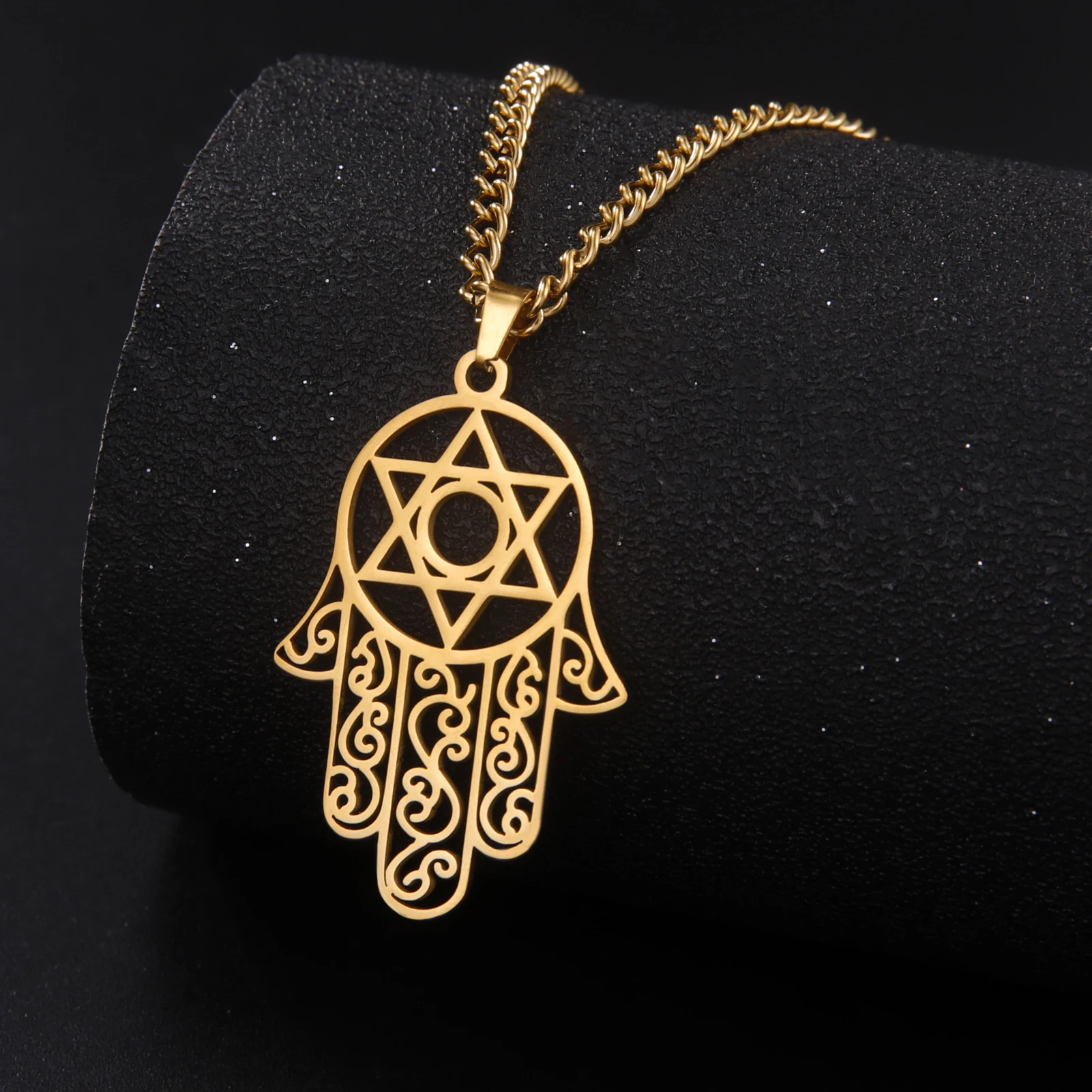 Amaxer Stainless Steel Vintage Hexagram Palm Pendant Necklace For Jewelry Making Diy Men Necklaces Keychains Charm Accessories