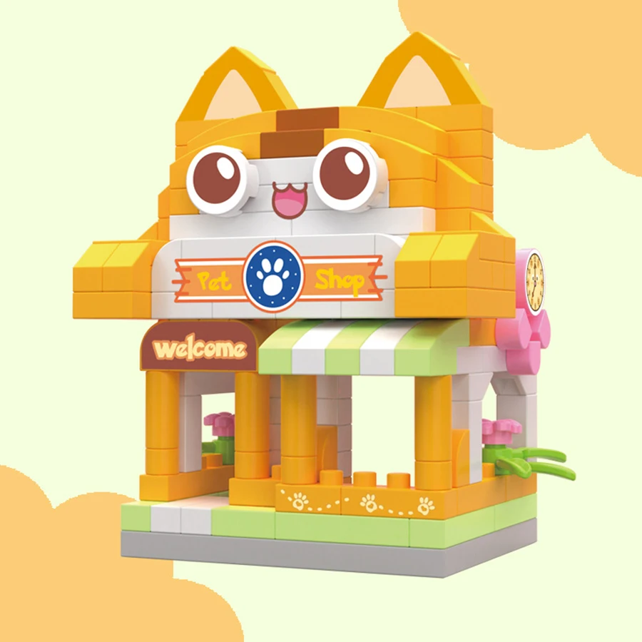 Blocos de construção cidade vista cena cafeteria loja varejo arquiteturas modelo montagem brinquedo presente natal para crianças adulto