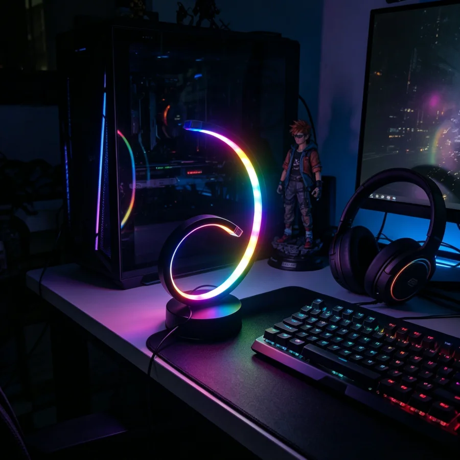 1PC Modern Spiral Musical Note LED Table Lamp, RGB Color Changing Neon Light, USB Powered Decor Lamp for Bedroom, Party, Home