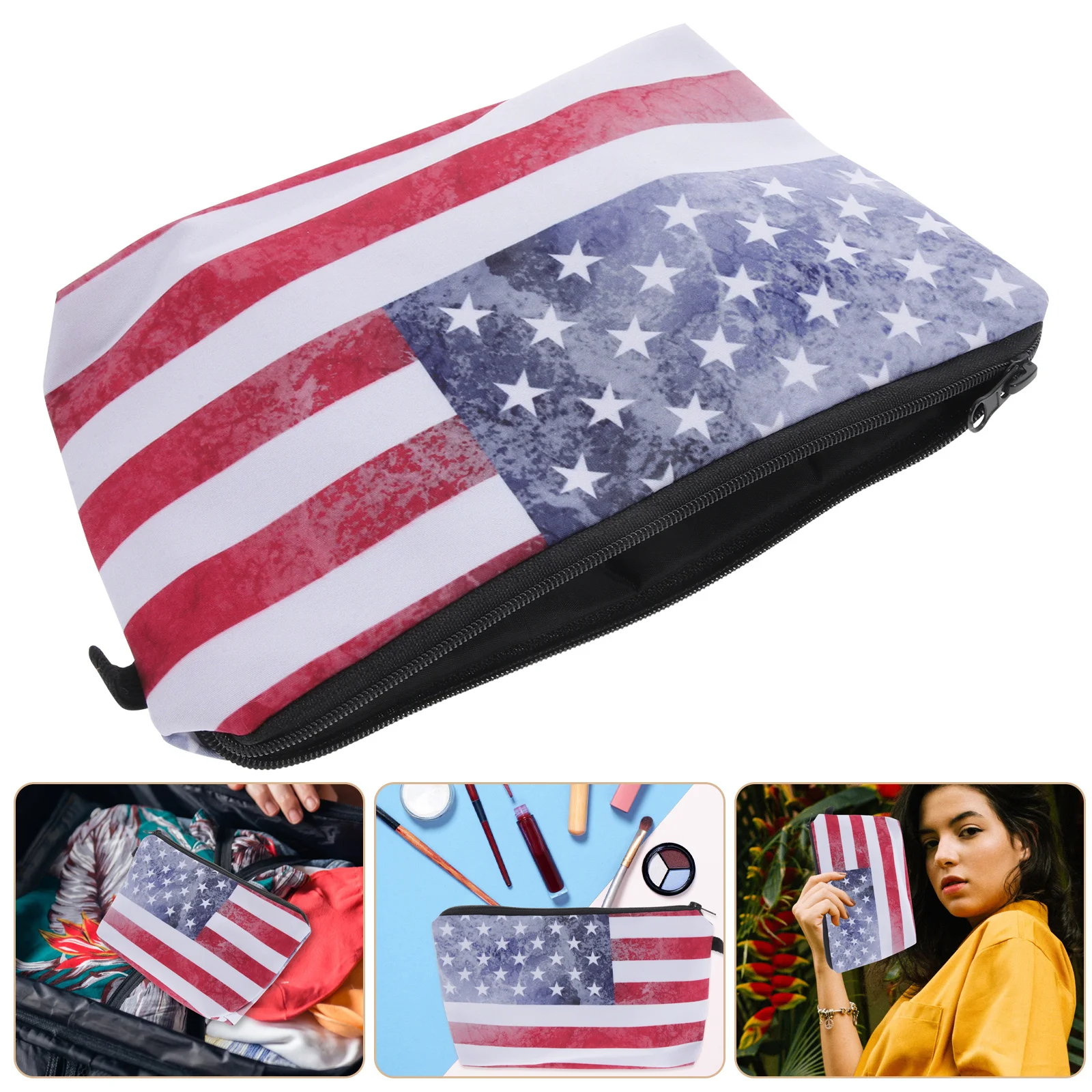 حقيبة أقلام رصاص بنمط العلم الأمريكي، منظم مستحضرات التجميل المحمول، حافظة أقلام متينة من البوليستر متعددة الوظائف بتصميم قديم قابل للغسل