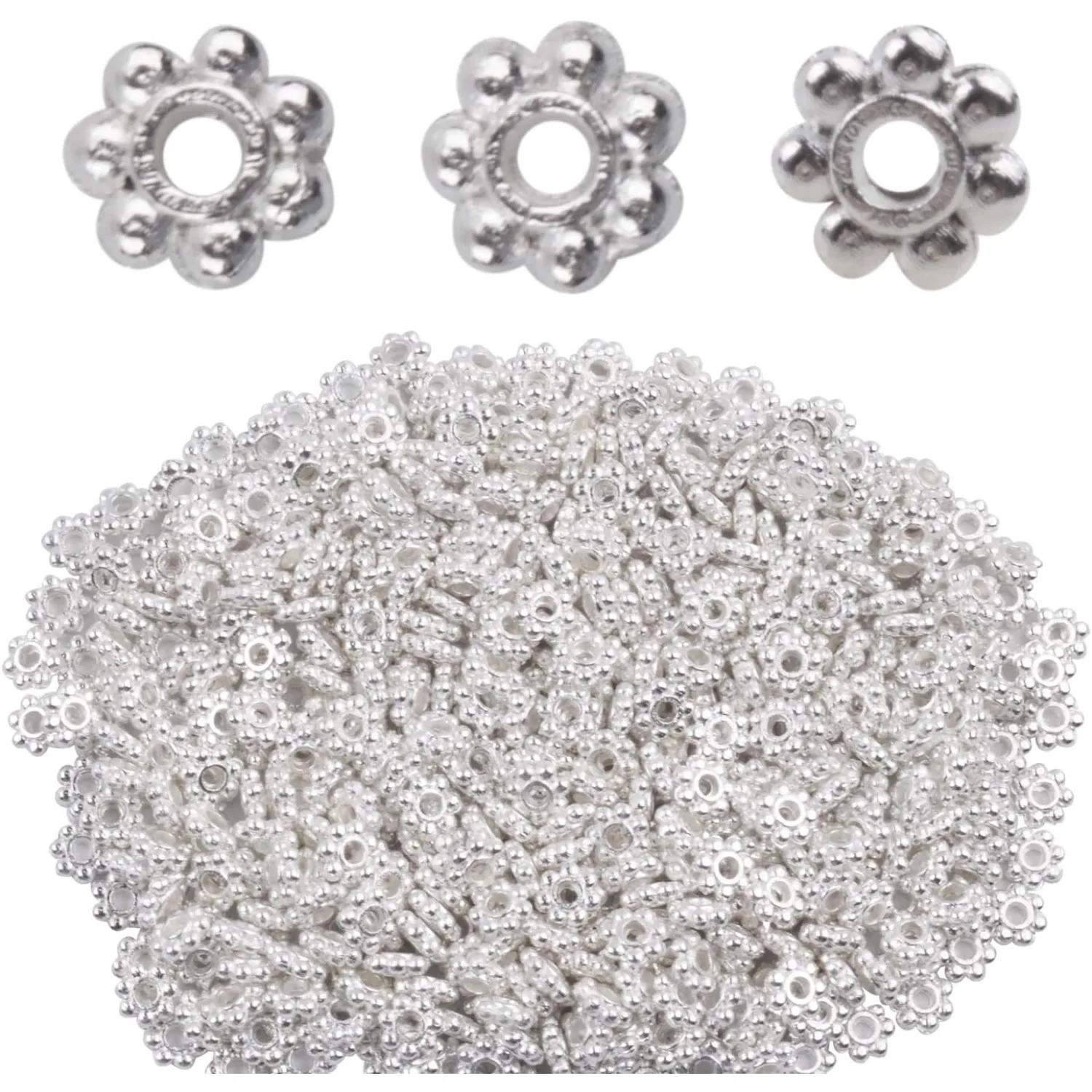 

500 шт. металлические бусины-разделители с ромашками 4 мм для изготовления ювелирных изделий своими руками (серебро)