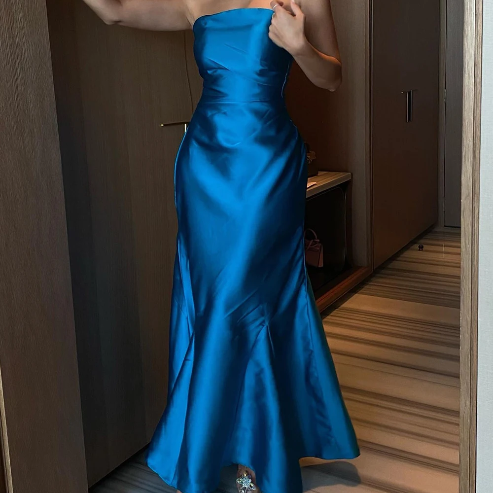 

Customized High Quality Satin Evening Dresses Temperament Straight Floor Length Strapless Sleeveless Custom Size Celebrity Dress