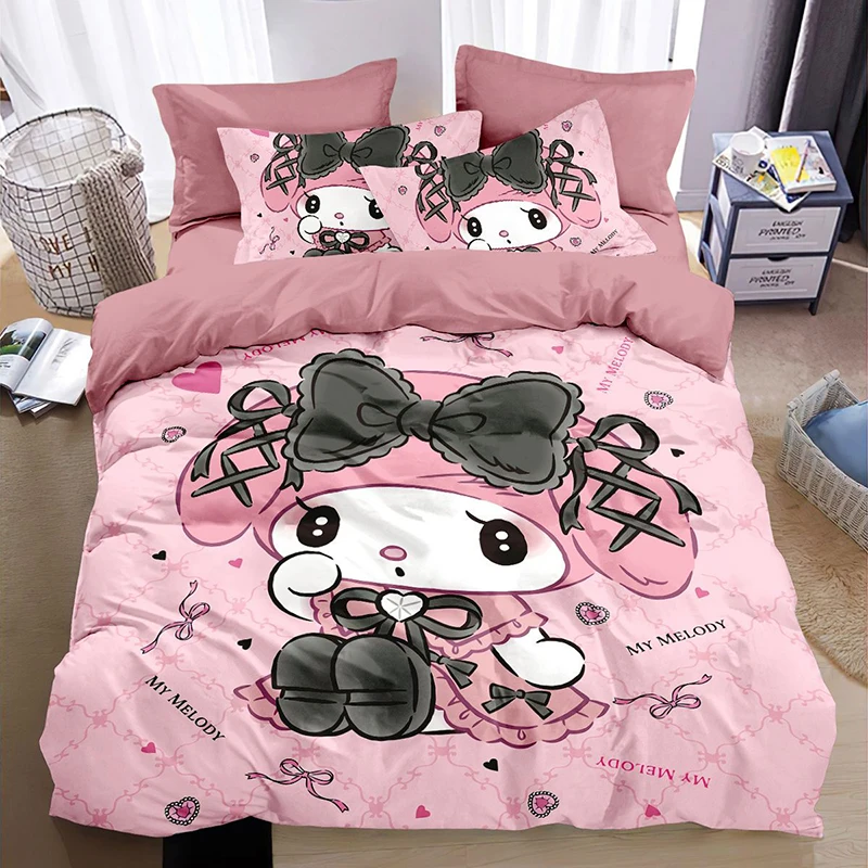 Sanrios Hello Kitty My Melody Bedding Set Cotton Four Piece Double Size Pillowcase Bed Linens Girl Dorm Bedclothes Home Textile