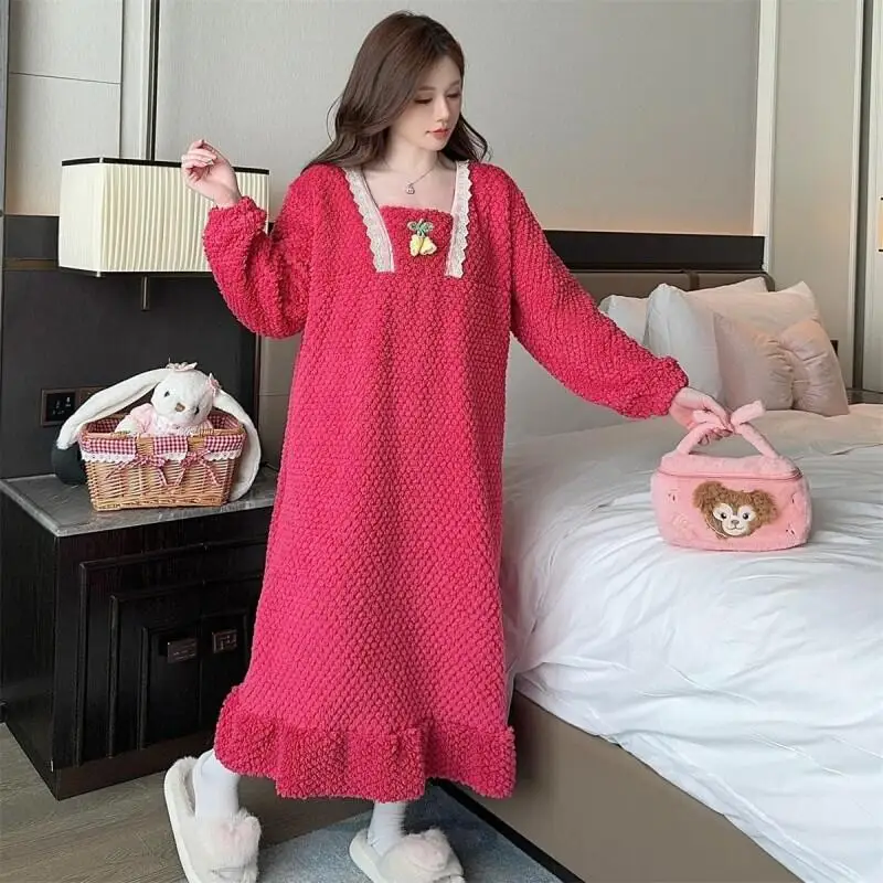 

Осенне-зимний стиль принцессы с длинными рукавами из плотной фланели и теплая повседневная одежда для сна, модная домашняя одежда, домашняя одежда, пижамный комплект