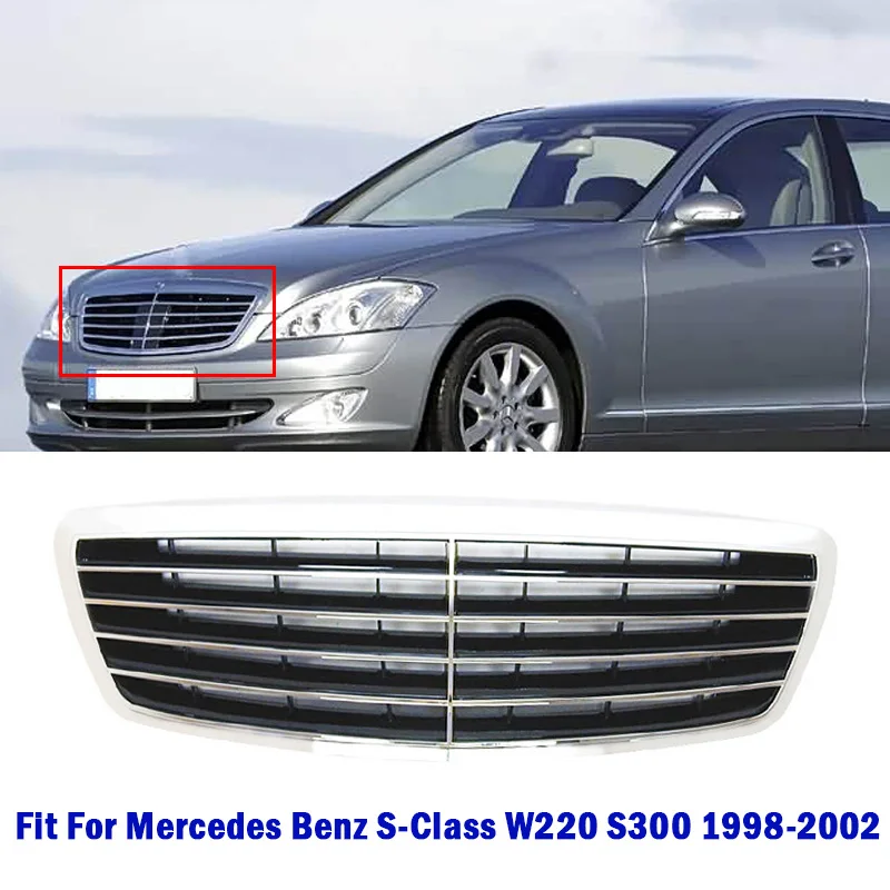 

Car Front Bumper Middle Grille Ventilation Lower Mesh Lower Radiator Grille Fit For Mercedes Benz S-Class W220 S300 1998-2002