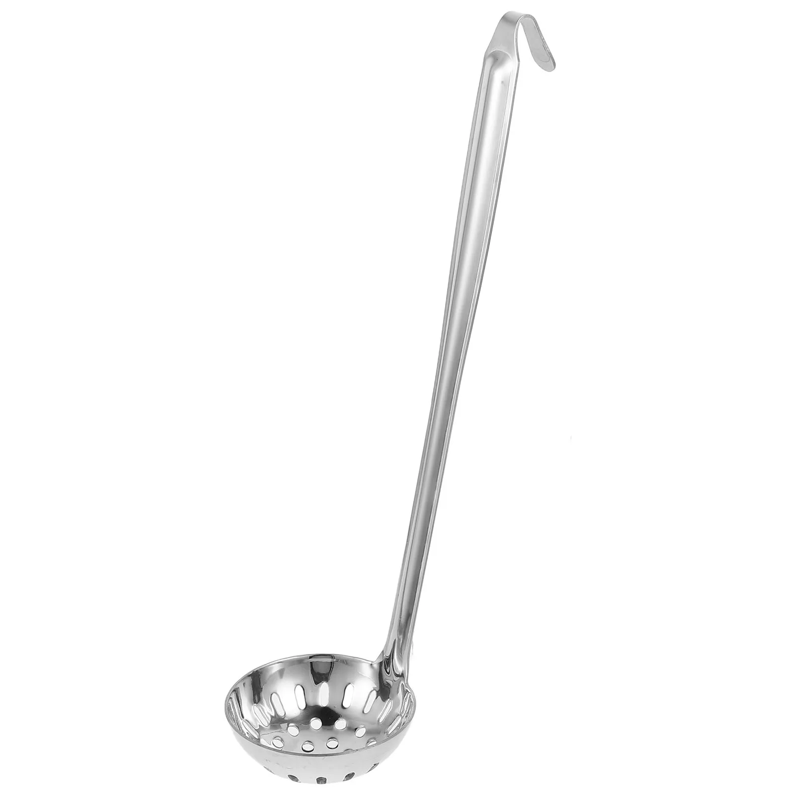 Cuchara con gancho, cucharas ranuradas asiáticas, cucharones de Metal gruesos para servir para salsa en olla de acero inoxidable