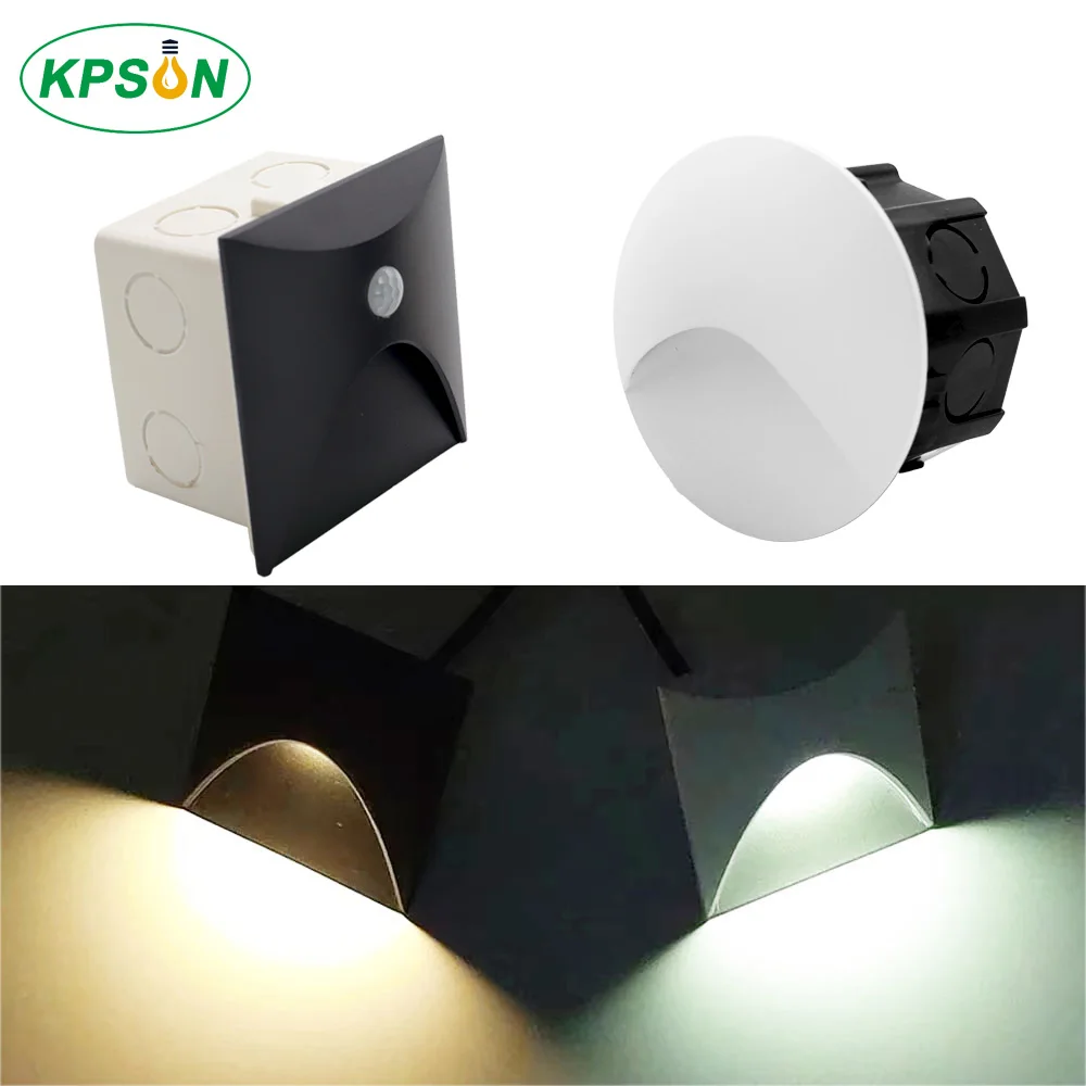 

3W Indoor Motion Sensor Step Light Staircase Lamp Aisle Corridor Sensor Nightlight AC85-265V IP65 Waterproof Embedded Wall Light