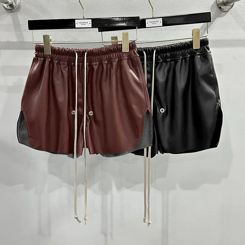 

2024 Summer New Women Tide Chic RO Shorts High Street Dark Zipper Elastic Waist Leather Fashion Ins Gothic Cotton Capris