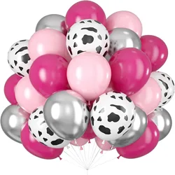 30pcs Rose Red Pink Cow Print Balloons Metallic Silver Latex For Cowgirl Birthday Last Rodeo Bachelorette Bride to be Decoration