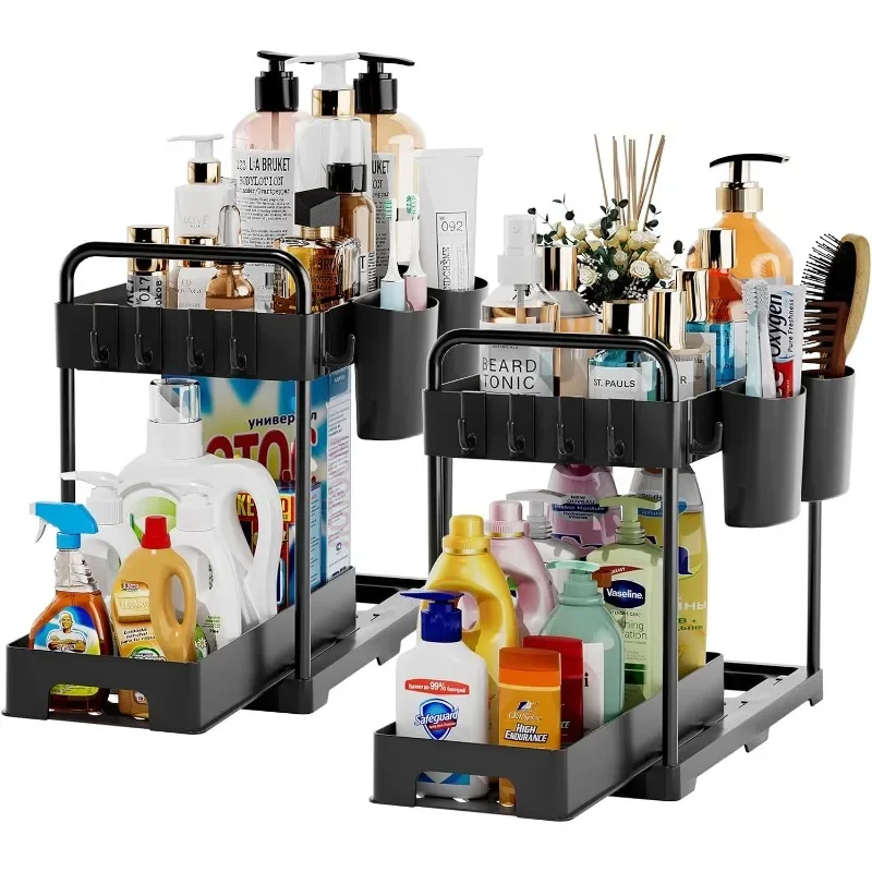 

Under Over Sink Organizer and Storage, Under bins for Kitchen and Bathroom Sink Organizers and Storage Cabinet (2Pack)