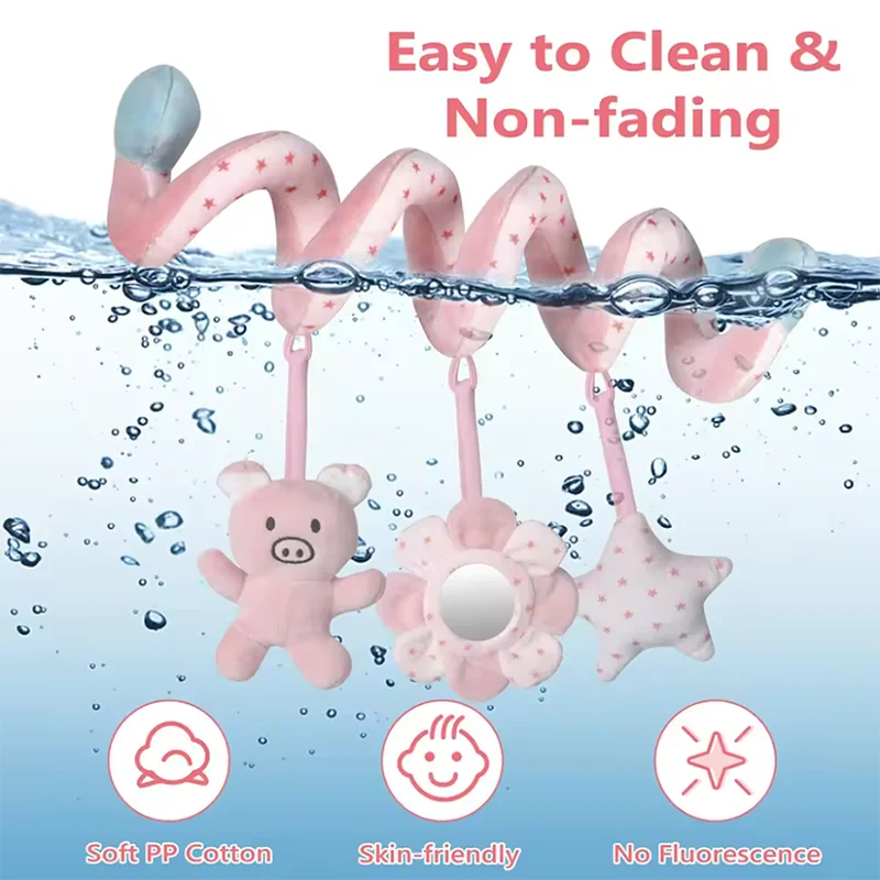 ベビー向け無地漫画動物柄早期教育ぬいぐるみパズル、鏡付き、落ち着かせるカート、鳴るベッドベルおもちゃ