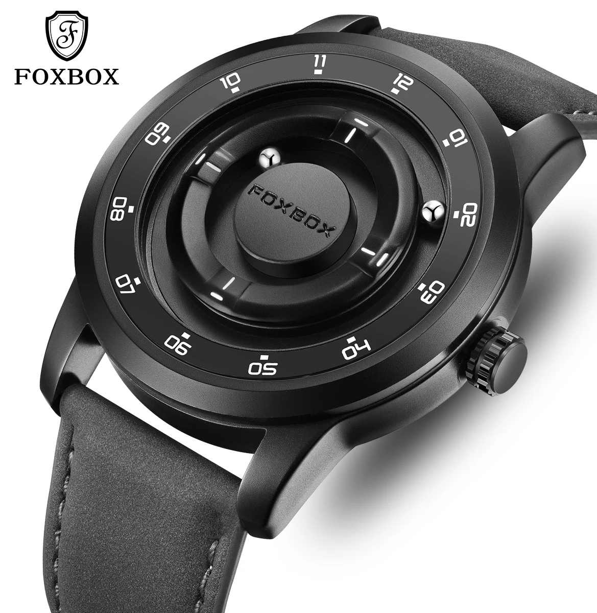 FOXBOX Watch Planet Design Fashion Floating Magnetic Pointer Free Ball Bearing Creative Simple Waterproof Quartz Watch for Men