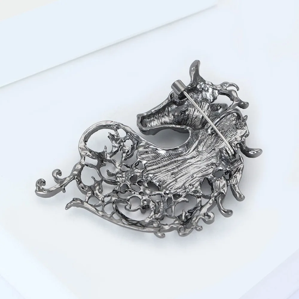 خمر حجر الراين الحصان رئيس دبابيس عادية متعدد الألوان زودياك الحيوان دبابيس مجوهرات الجوف خارج شارة معدنية دبوس الأصدقاء