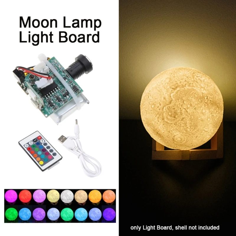 Aksesori Lampu Bulan 3D Papan Lampu Isi Ulang 16 Warna Led Lampu Bulan Kabel Data Remote Control untuk Kamar Anak-anak