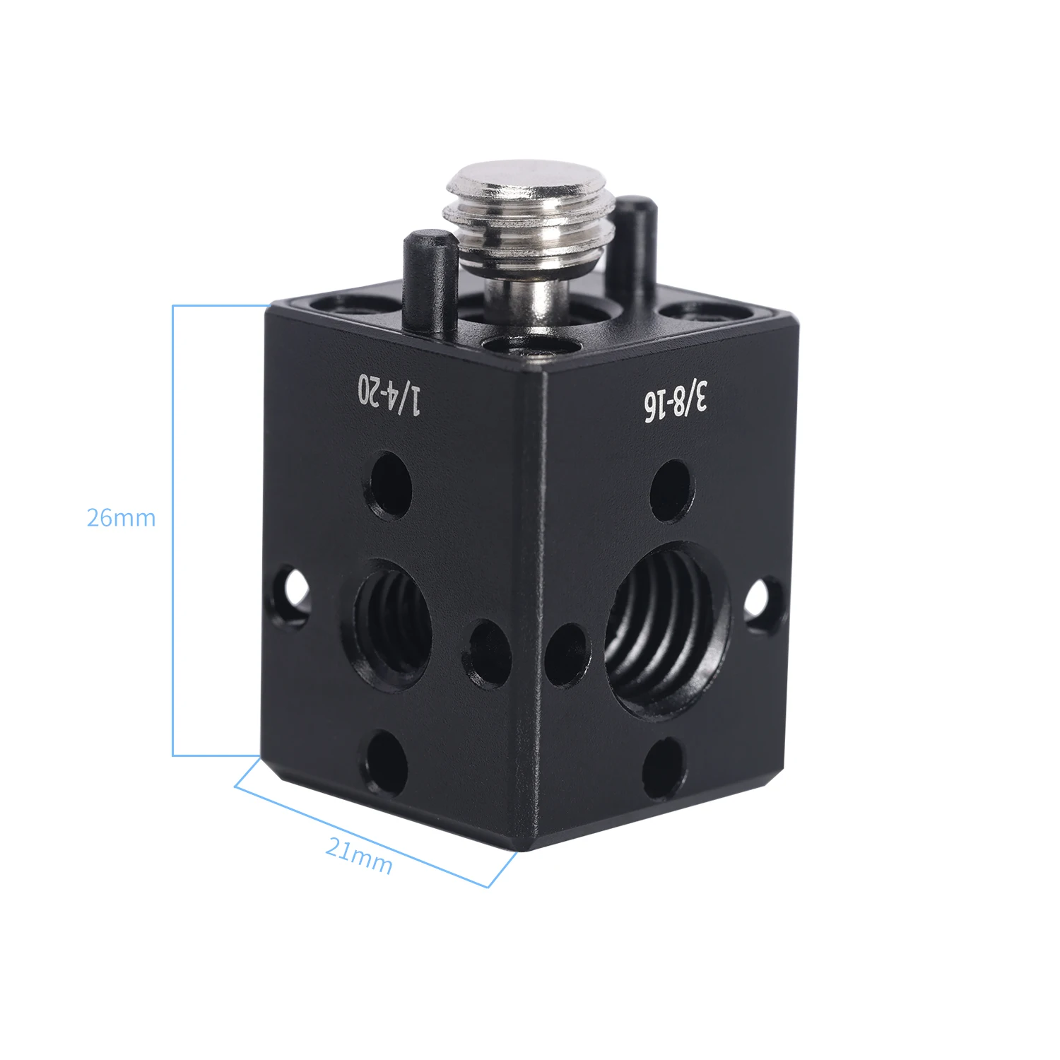 Niceyrig Mini Cube Extension Bracket z śrubą lokalizującą Arri (3/8 i 1/4) i otworami gwintowanymi 1/4''-20 i 3/8''-16