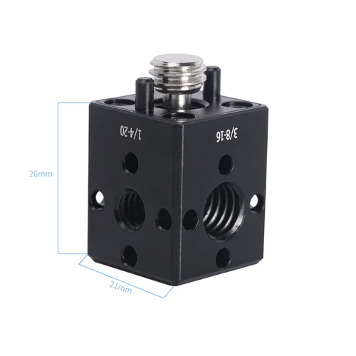 Soporte de extensión Niceyrig Mini Cube con tornillo de localización Arri (3/8 y 1/4) y orificios de rosca de 1/4''-20 y 3/8''-16