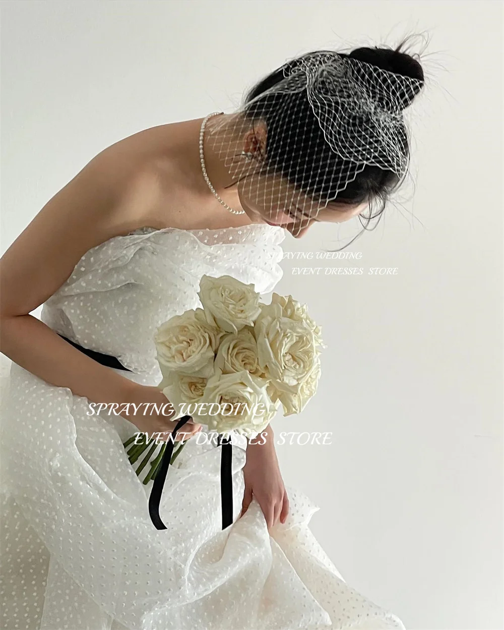 الرش العاج كوريا فستان الزفاف صورة تبادل لاطلاق النار حمالة تول فستان زفاف طول الأرض مشد الظهر 신بو ستناءريس مخصص 2025