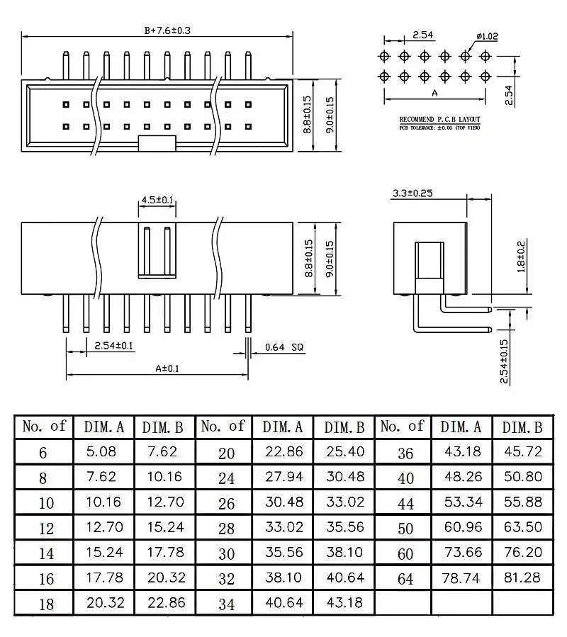 5 Stück einfacher Bullhorn-Stecker 2,54 mm gebogener Pin JTAG-Stecker IDC 3-6P 8 10 20 30 40P 64P – Detail 1