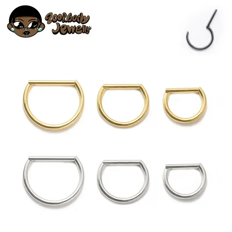 1Pcs G23 Titanium Piercing 16G 8/10/12mm Nose Ring D Shape Segment Ring Clicke Cartilage Tragus Helix Lip Piercing Body Jewelry