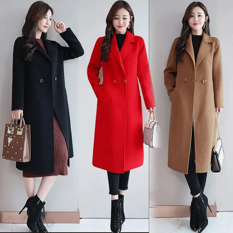 Abrigo largo de lana para mujer, abrigo de marca de lujo, suelto, doble botonadura, muy cálido, elegante, 3XL talla grande, otoño e invierno, 2022