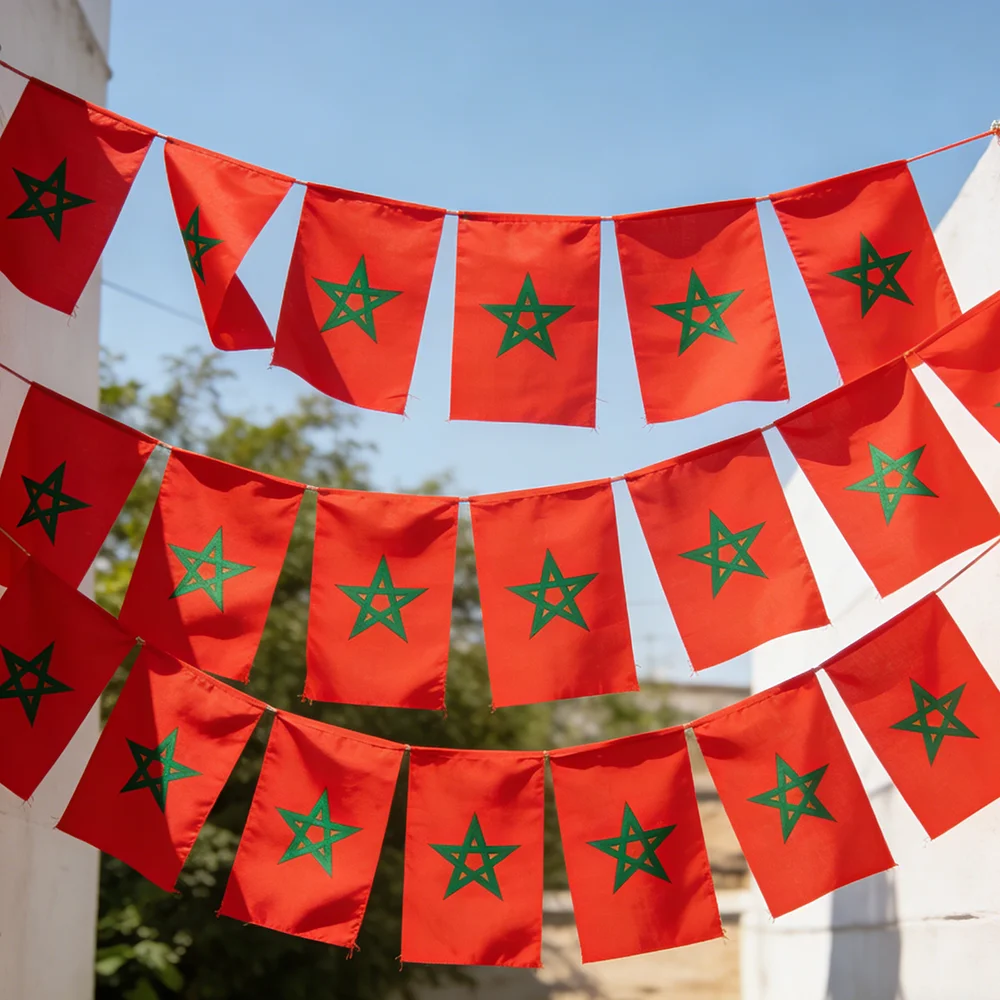 Morocco String Flag Bunting 20-Pack Waterproof And Fade-Resistant Banner for Bar Sports Decor