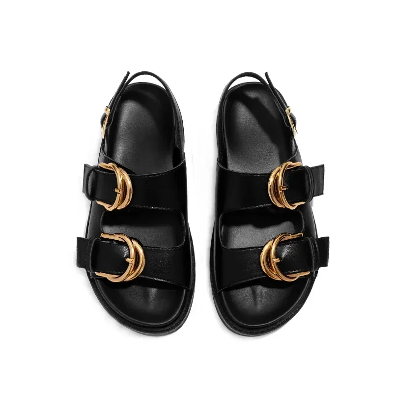 Designer Women Platform Sandals Gold Buckle Roman Shoes New Summer Metal Circle Gladiator Sandalias Mujer Muffins Slides Shoes