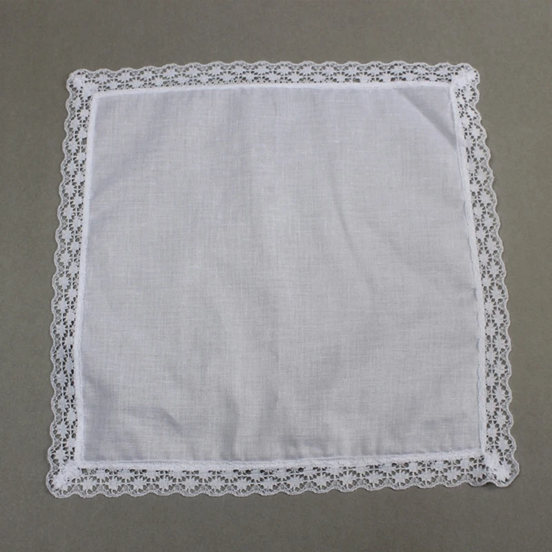 Cotton Handkerchief Women Washable Lace Trim Hankies Tie-dye Handkerchief