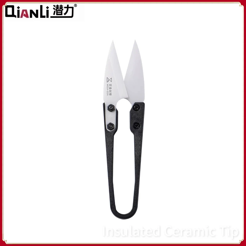 Qianli Mega-Idea Insulated Black Ceramic Scissors U-Shape Non-Conductive Shear Battery Repair Safety Scissors Hand Tools