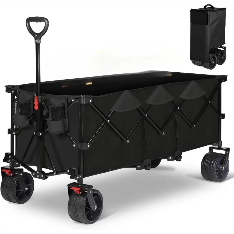 

Collapsible Extended Wagon with 440lbs Weight Capacity,Heavy Duty 300L Folding Utility Garden Cart with Big All-Terrain Beach