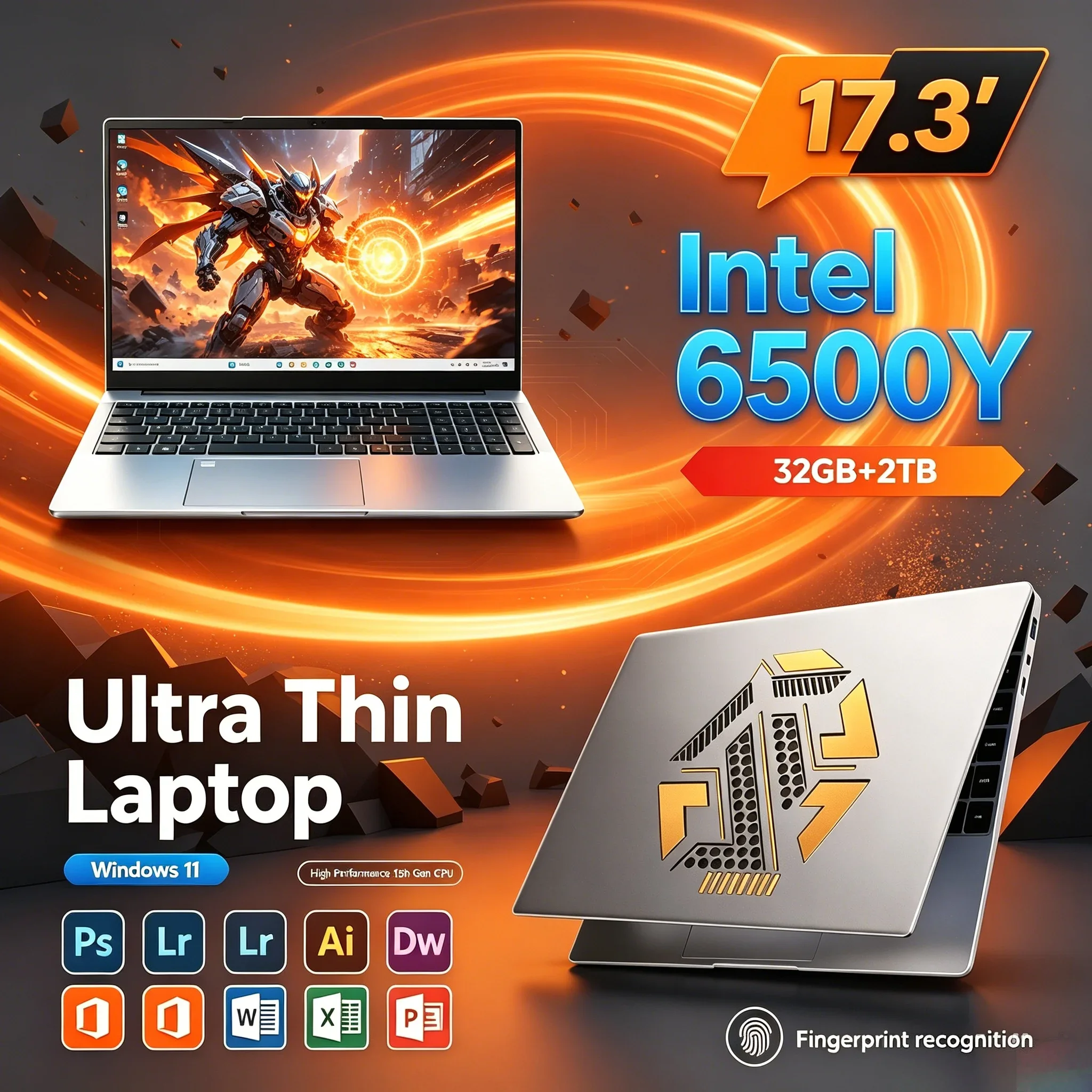 17.3'' Big HD Screen Notebook Intel 6500Y 32GB RAM 1TB 2TB SSD Windows11 WiFi6 BT5.2 Light Portable Daily Office Study Computer