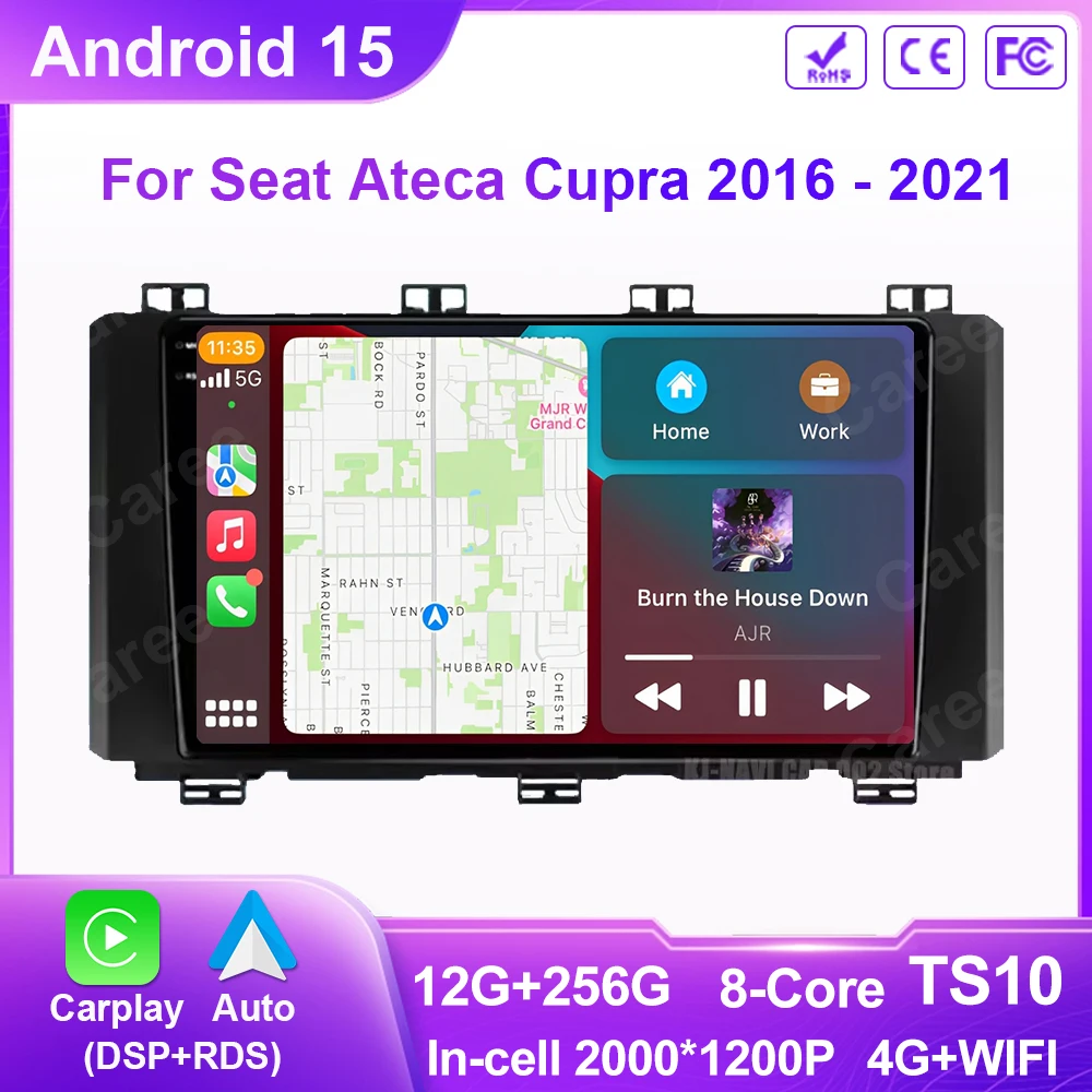 Android 15 Car Radio For Seat Ateca Cupra 2016 - 2021 BT Wireless Carplay Auto Viedo Player Stereo GPS DSP WIFI 4G No 2 DIN DVD
