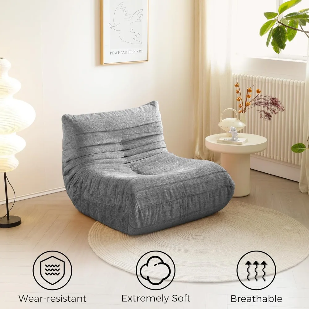 Bean Bag Chairs for Adults, Lazy Floor Sofa with Soft Chenille Fabric, Giant Armless Togo Sofa, Memory Foam Fireside Chair