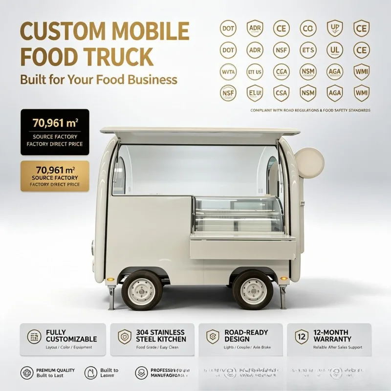 Commercial dining car, white curved appearance mobile dining car, two-wheel design, with lockers, commercial stall snacks