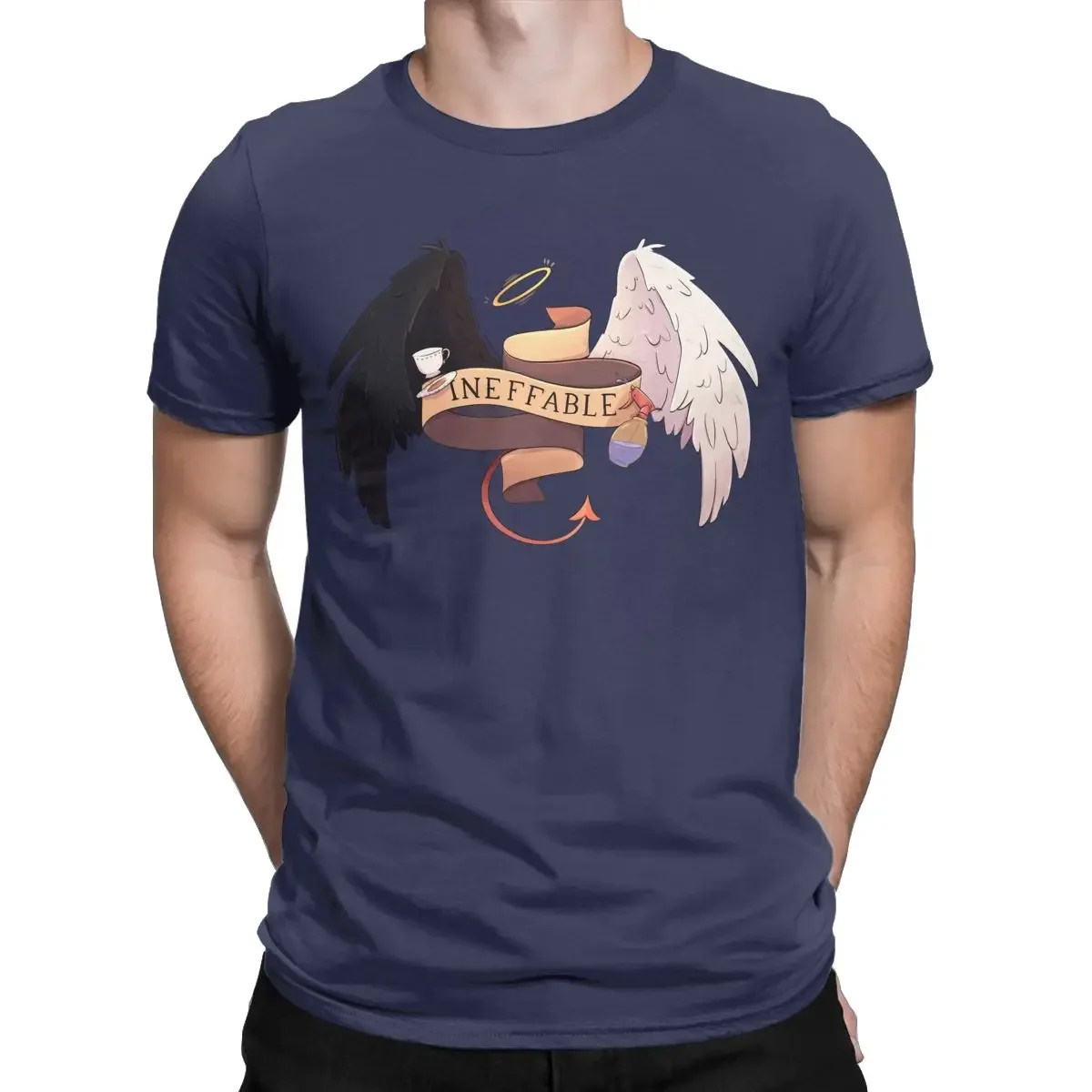 Men T-Shirts Good Omens Leisure Cotton Tee Shirt Short Sleeve Crowley and Aziraphale T Shirt Crewneck Clothing Unique