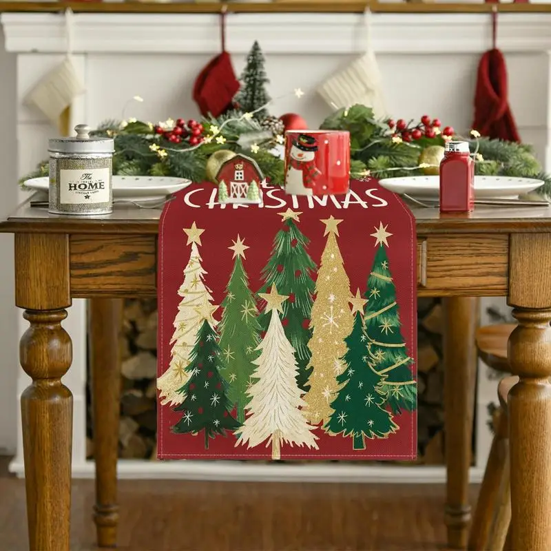 Christmas Tree Table Runner Holiday Tablecloth Linen Rectangular Farmhouse Table Runner Christmas Table Cloth For Seasonal