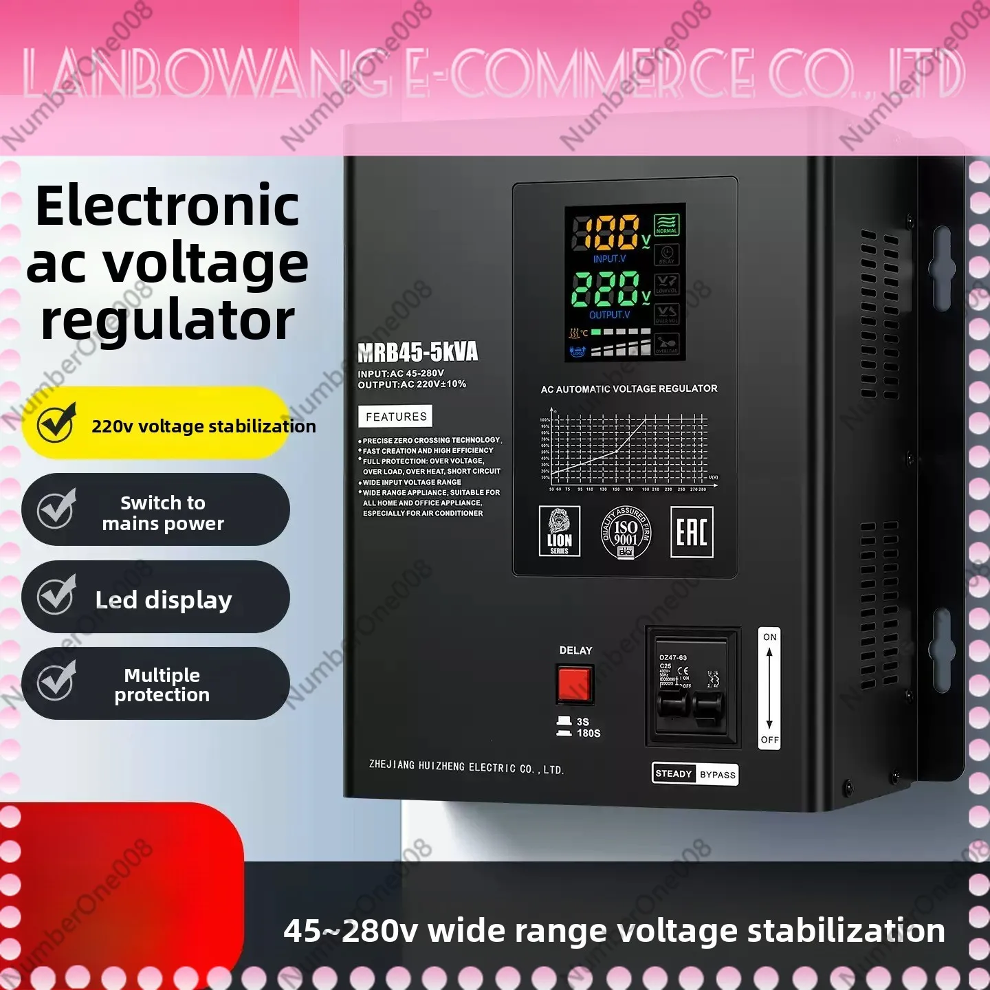 

10KVA Automatic Voltage Regulator AC 220V 50Hz 60Hz， Servo Motor Type Stabilizer 45-280V Wide Input for Home Appliance