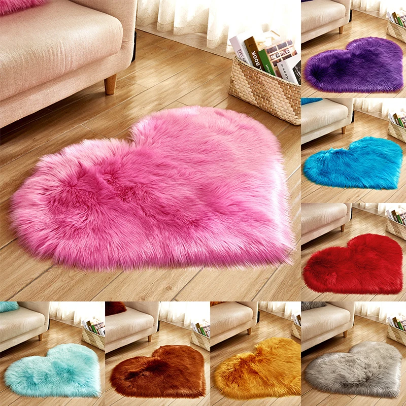 

White Love Shaggy Room Long Blue Carpet Bedroom Shape Area Artificial Pink Rug Fur Hairy Baby Soft Mat Rugs Wool Sheepskin Heart