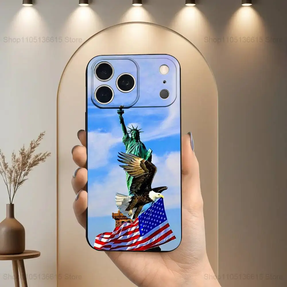 Capa de telefone com bandeira americana de arte legal para iPhone 17,16,15,14,13,12,11,Plus,Pro Max, XS, X, XR, SE, Mini, 8,7, capa preta de silicone macio