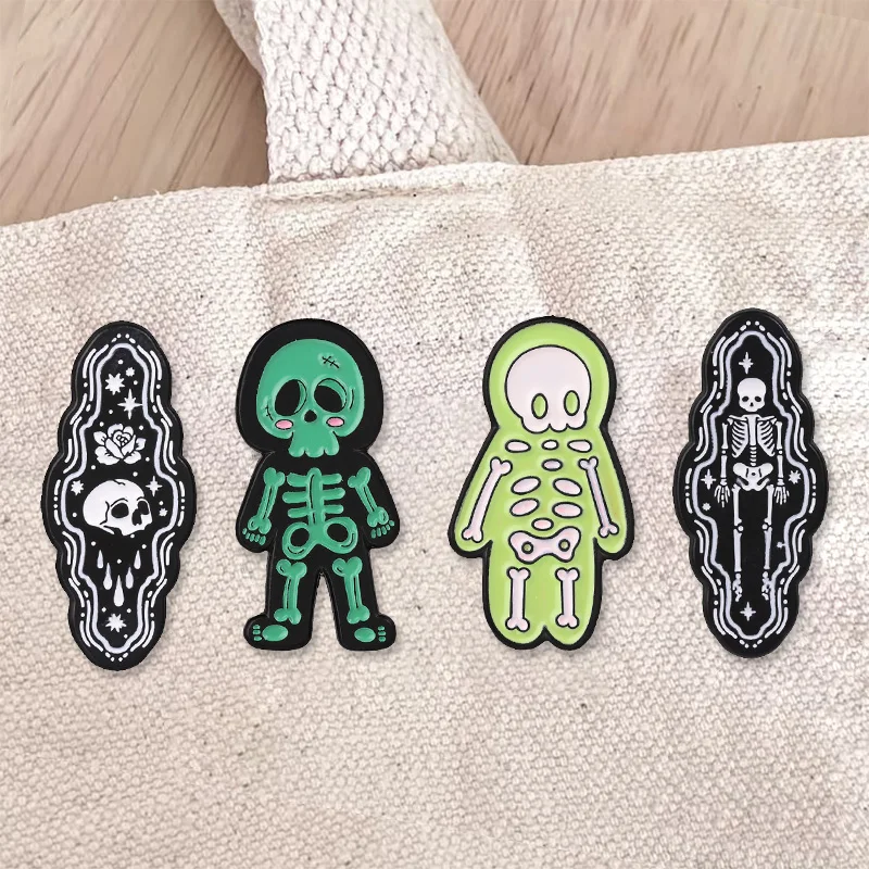 Gothic Skeleton Enamel Badges Skull Rose Spooky Doll Figure Halloween Cartoon Pins Dark Brooches Lapel Pin Set Jewelry Gift