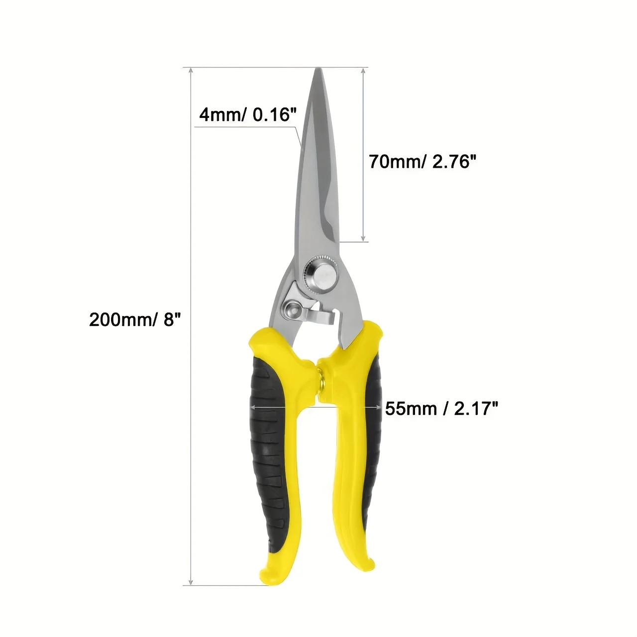 1pcs Industrial Scissors 8 Inch Multi-Purpose Shears Stainless Steel Blades with Orange Black Handle for Cutting Thin Metal