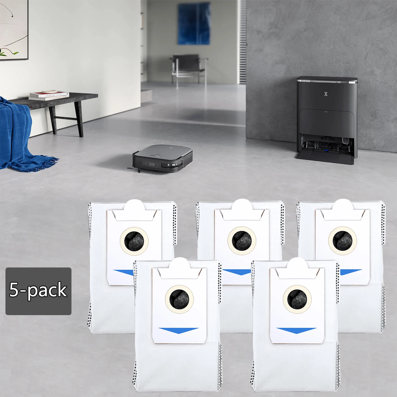 Pack of 5 Antibacterial Dust Bags Accessories Compatible with Ecovacs Deebot X2 Omni Robot Vacuum for All-in-One Omni Station