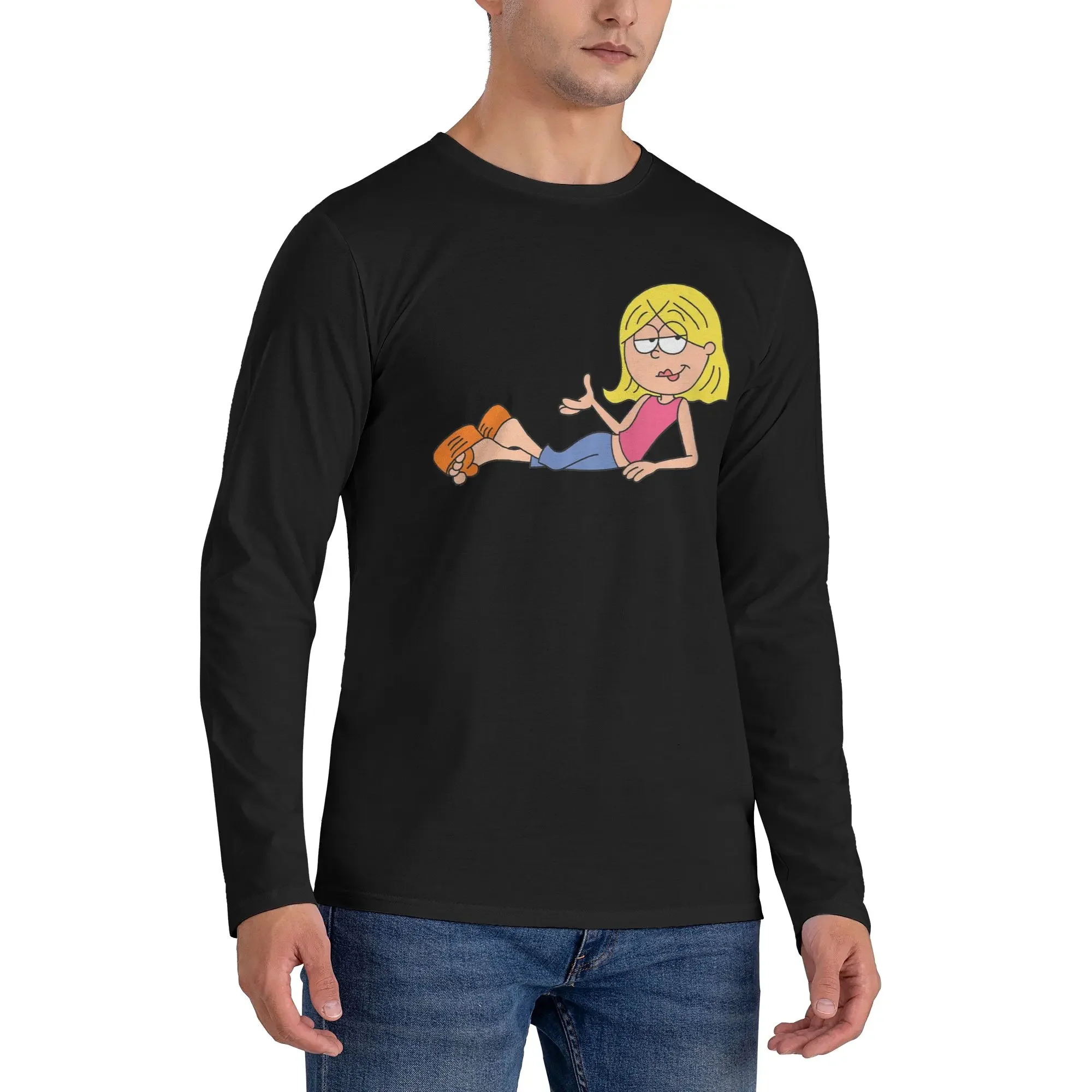 

Lizzie Mcguire Cartoon Men's Long Sleeved T-shirt Casual Round Neck T shirts Spring and Autumn Men tops