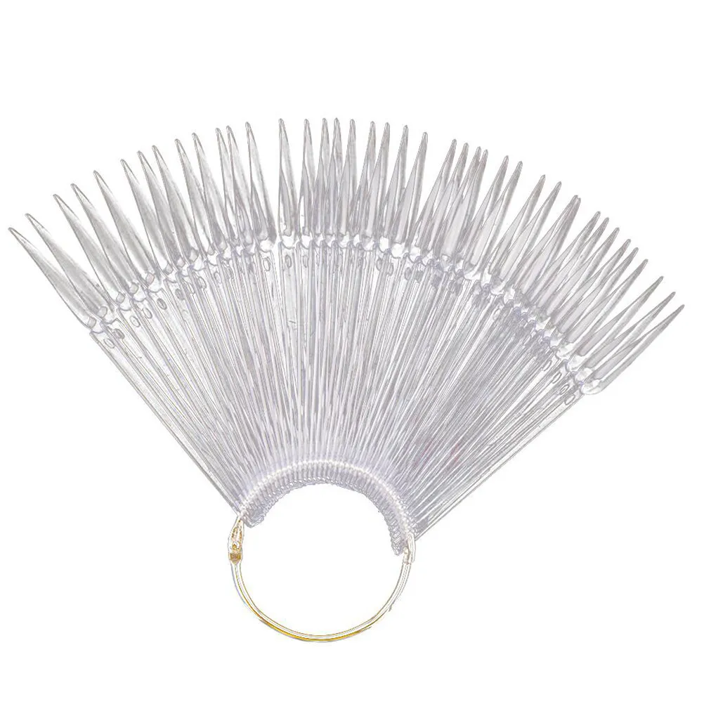 

100Pcs Nail Practice Tips Fan Shaped Transparent Display Boards Easy Nail Art Practice Palette Manicure Color Plates