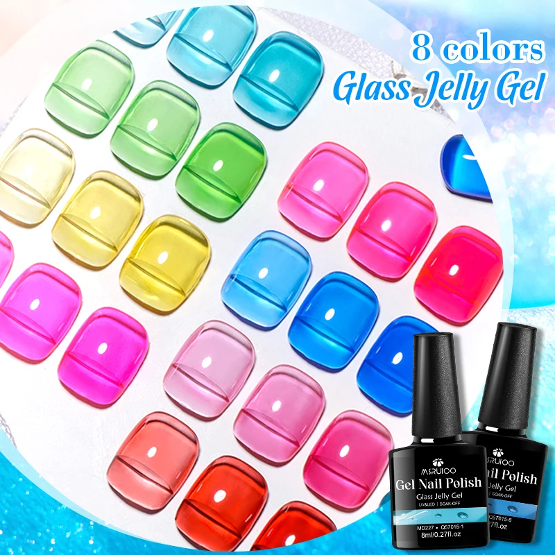 

8 мл MSRUIOO Желейный гель-лак Полупрозрачный цветной стеклянный желейный лак для ногтей Гель-лак для маникюра Soak Off Лак для домашнего салона HEMA/TPO FREE