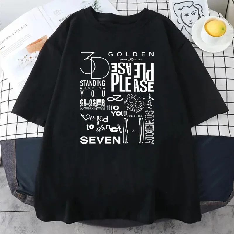 

JungKook Golden T-shirt Harajuku Standing Next To You Short Sleeved Unisex Retro Seven Piece Pullover Sports T-shirt South Korea