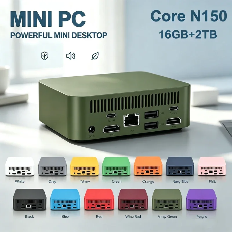 Mini PC Intel Core N150 Windows 11 Small Pocket Cmputer 16GB RAM 1/2TB SSD WIFI6 BT5.2 4K Desktop PC Gaming Computer